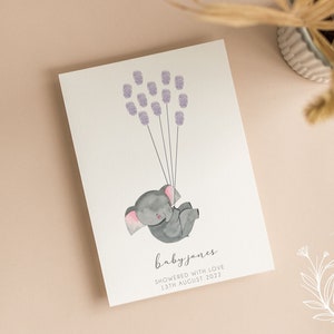 Personalisiertes Baby Shower Gästebuch | Fingerabdrücke | Elefant Babyparty | Ballon | Geschlechtsneutral | Baby Shower Spiele | Streusel E101