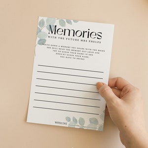 Personalised Memories With The Bride Cards | Eucalyptus | Hen Party Games | Bridesmaids | Bride Tribe | Bachelorette | Bridal Shower | E1