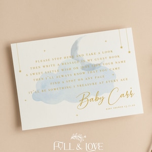 Personalised Guest Book Sign | Bump Twinkle Little Star Baby Shower | Blue Baby Shower | Baby Boy | Celestial | Moon & Stars | S102