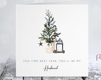 Tarjeta de Navidad de prometido / Esta vez el próximo año / Esposo / Tarjeta de árbol de Navidad / Baubles / Navidad de lujo / Navidad estética noir / BN101