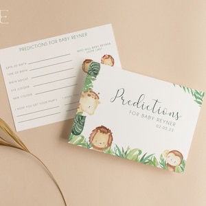 Personalisierte Babypartyvorhersagekarten |  Dschungel-Babyparty | Safari-Thema | Geschlechtsneutral | Babyparty Spiele | Streublümchen | J101