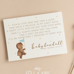 Signe personnalisé de livre d'or de douche de bébé | Shower de bébé ours en peluche | Bébé Garçon | Bleu | Cartes de douche de bébé | Saupoudrer | Tableau cadeau | T101