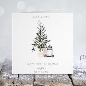 Personalisierte erste Weihnachten in einem neuen Zuhause Karte | Weihnachtsbaum Karte | Kugeln | Luxus Weihnachten | Noir Aesthetic Weihnachten | BN101