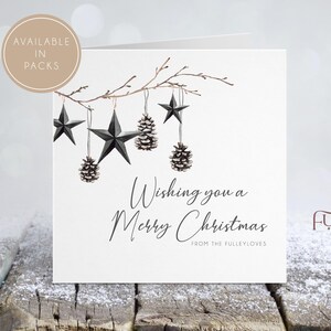Personalisierte Familie Weihnachtskarte | Schwarze Weihnachtskarte | Kugeln | Luxus Weihnachten | Noir Aesthetic Weihnachten | BN101