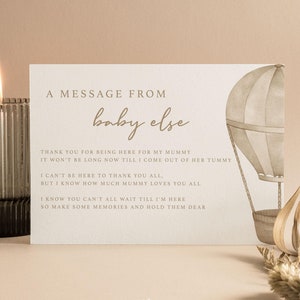 Message personnalisé du bébé | Bosse | En haut et en bas | Montgolfière | Non sexiste | Cartes Baby Shower | Saupoudrer | Cadeau | UA101
