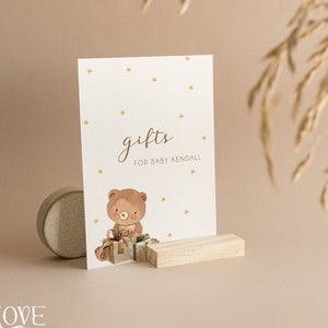 Plaque personnalisée de cadeau de baby shower | Baby shower ours en peluche | Thème boisé | Non sexiste | Jeux de douche | Saupoudrer | Tableau cadeau | T101