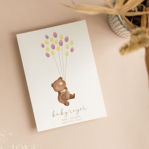 Personalisiertes Baby Shower Gästebuch | Fingerabdrücke | Teddybär Babyparty | Ballon | Geschlecht Neutral | Duschspiele | Streusel | T101
