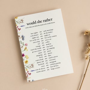 Hätte Sie lieber Babyparty Spiel Karten | Wer kennt Mama am besten | Baby in Blüte | Wildblume | Neutral | Blumen | Streublümchen | BB101