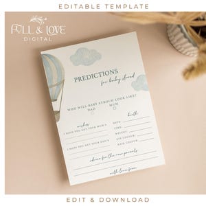 Cartes personnalisées de prédiction de baby shower NUMÉRIQUE | En haut et en bas | Aventure | Garçon | Ballon bleu | Jeux de baby shower | Télécharger l'UA103-1