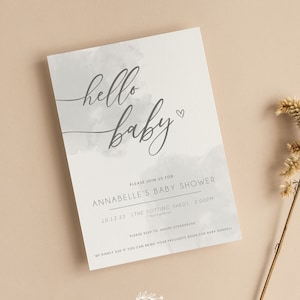 Personalisierte Babypartyeinladungen | Wolken | Grau | Geschlechtsneutral | Geschlecht offenbaren | Baby Shower Spiele | Streusel | C101