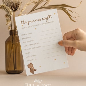 Le prix est juste Jeu de baby shower | Jeux de baby shower | Thème ours en peluche | Bois et | Neutre | Révélation du genre | Saupoudrer | T101