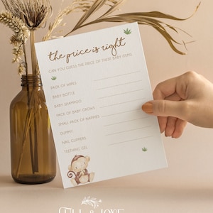 Le prix est juste Jeu de baby shower | Jeux de baby shower | Thème ours en peluche | Bois et | Neutre | Révélation du genre | Saupoudrer | M001