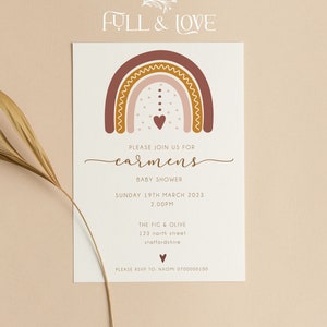 Personalisierte Babypartyeinladungen | Boho Regenbogen Baby Shower Lädt | Waldland | Geschlecht Neutral | Baby Shower Spiele | Streusel | R101
