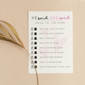 Personalisierte He Said She Said Hen Party Game | Partyspiele | Henne Do Gastgeschenke | Brautjungfern | Brautstamm | Junggesellenabschienen | Brautparty