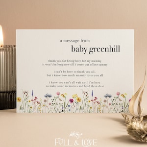 Personalisierte Babyparty-Nachricht von The Baby Print | Baby in voller Blüte | Neutral | Wildblumen-Babyparty-Spiele | Blumen | Streuen | BB101