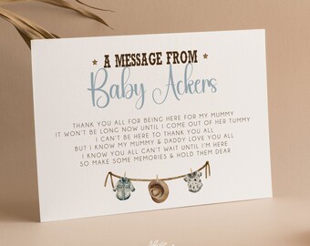 Personalisierte Nachricht vom Babyparty-Zeichen | Baby | Cowboyhut | Wilder Westen | Land Bauernhof | Hinweise | Wünsche | Babyparty Spiele | CW101