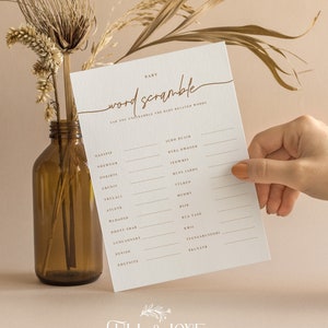 Baby Shower Spielkarten mit Buchstaben | Minimalistische Babyparty | Geschlechtsneutral | Einfache Babyparty Spiele | Streublümchen | M101