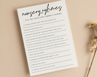 Nursery Rhyme Quiz Baby Shower Game | Baby Shower Quiz | Trivia | Gender Neutral | Minimalist | Baby Girl | Sprinkle | M102