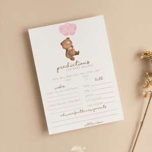 Personalisierte Vorschläge für Babypartykarten | Rosa Luftballons | Mädchen | Teddybär | Hinweise | Wünsche | Duschspiele | Streublümchen | T101