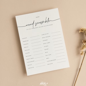 Baby Shower Spielkarten mit Buchstaben | Minimalistische Babyparty | Geschlechtsneutral | Einfache Babyparty Spiele | Streublümchen | M102