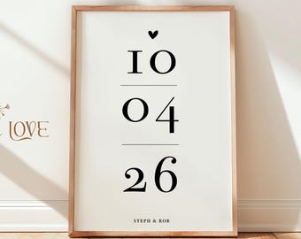 Impresión de fecha personalizada / Aniversario / Compromiso / Día de San Valentín / Regalo de papel / Recién nacido / Regalo de boda / Fecha especial / Regalo de Navidad