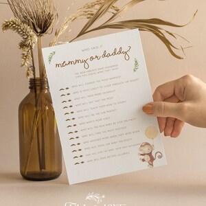 Who Said It First Mummy or Daddy Baby Shower Spielkarten | Kleiner Affe Babyparty | Geschlechtsneutral | Baby Shower Spiele | Streusel | M001