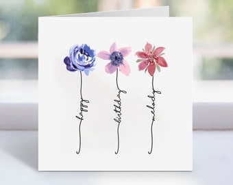 Personalised Flower Birthday Card | Floral Birthday Card | Flower Stem | Mom | Grandma | Flowers