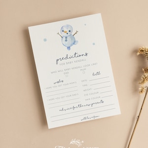 Personalisierte Babypartyvorhersagekarten | Schneemann-Babyparty | Weihnachten | Geschlechtsneutral | Babyparty Spiele | Streublümchen | CH101