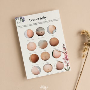 Bier oder Bauch-Babyparty-Spiel | Lustige Baby-Dusche-Spiele | Baby in Blüte | Wildblume | Neutral | Blumen | Streublümchen | BB101
