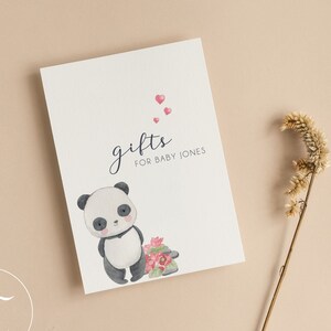 Panneau cadeau de baby shower persoanisé | Safari Baby Shower | | sur le thème Panda | neutres sur le plan du genre Jeux de baby shower | Saupoudrer | Table cadeau bébé