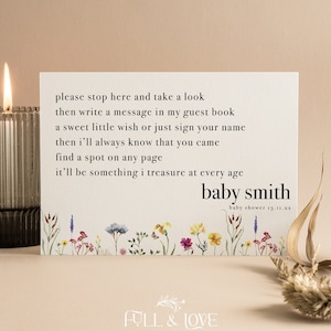 Personalisiertes Baby-Dusche-Gästebuch-Zeichen | Baby in Bloom Baby Shower | Neutral | Wildblumen Babyparty Spiele | Blumen | Streublümchen | BB101
