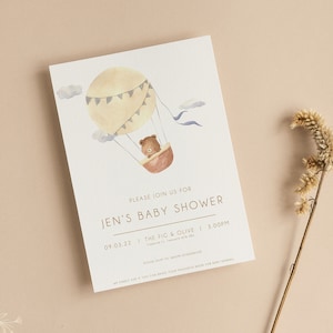 Invitations personnalisées de baby shower | Invitations de douche de bébé ours en peluche | Bois | Neutre de genre | Jeux de douche de bébé | Saupoudrer | T101