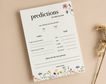 Personalised Baby Shower Prediction Cards | Floral Baby Shower  | Baby in Bloom |  Neutral | Wildflowers | Shower Games | Sprinkle | BB101
