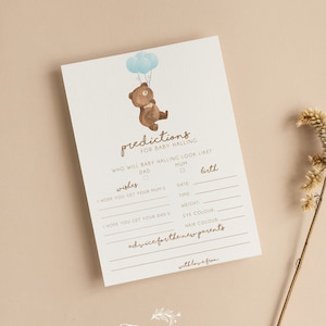 Personalisierte Vorschläge für Babypartykarten | Blaue Luftballons | Junge | Teddybär | Hinweise | Wünsche | Duschspiele | Streublümchen | T101