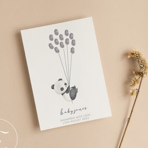 Personalisiertes Baby Shower Gästebuch | Fingerabdrücke | Panda Babyparty | Ballon | Geschlechtsneutral | Baby Shower Spiele | Streusel | P101