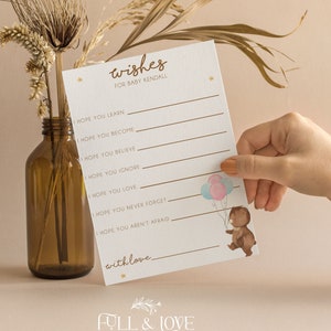 Personalisierte Wünsche für Baby-Babyparty-Karten | Teddybär | Mädchen oder Junge | Geschlecht offenbaren | Geschlechtsneutral | Duschspiele | Streublümchen | T101