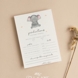 Personalisierte Vorschläge für Babypartykarten | Elefant | Hinweise | Wünsche | Safari-Thema | Geschlechtsneutral | Spiele | Streublümchen | E101