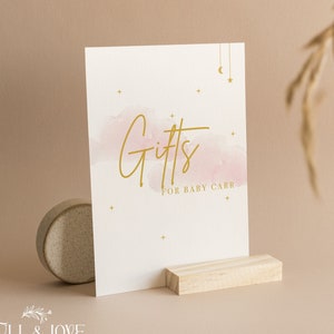 Personalisierte Baby-Dusche-Geschenk-Zeichen | glitzernde kleine Stern-Babyparty | Rosa Babyparty | Baby Mädchen | Himmlisch | Mond & Sterne | S101