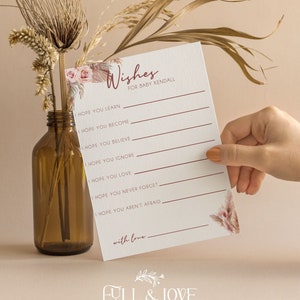 Personalisierte Wünsche für Baby | Pampasgrass-Babypartykarten | Rosa | Blumen | Blumen | Baby Mädchen | Neutral | Prediction Cards | PP101