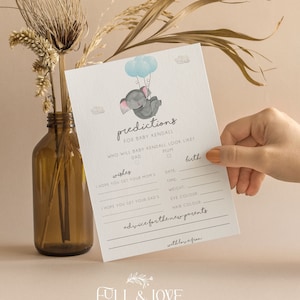 Personalisierte Vorschläge für Babypartykarten | Elefant | Hinweise | Wünsche | Luftballons | Blau | Baby Junge | Duschspiele | Streublümchen | E101