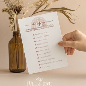 J'espionne Jeu Photo pour Baby Shower | Eye Spy | Capturez l'amour | Baby shower bohème arc-en-ciel | Non sexiste | Jeux de baby shower | Saupoudrer | R101