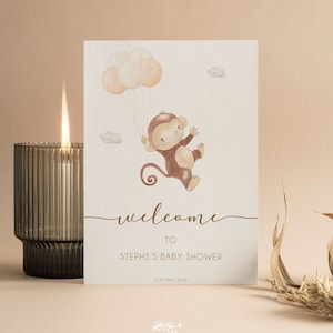 Personalised Baby Shower Welcome Sign |  Balloons | Little Monkey Baby Shower | Jungle  Gender Neutral | Baby Shower Games | Sprinkle | M001
