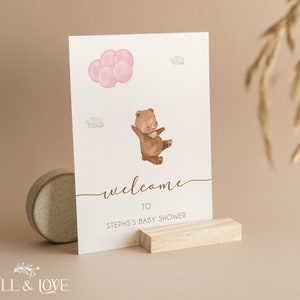 Personalised Baby Shower Welcome Sign | Pink Balloons | Girl | Teddy Bear Baby Shower  | Baby Shower Games | Sprinkle | T101