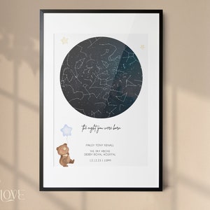 Carte des étoiles personnalisée La nuit de votre naissance | Cadeau pour nouveau parent | Nouveau bébé | Pépinière | Petit-enfant | Nièce | Neveu | Premier anniversaire