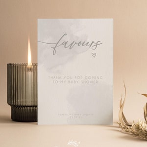 Personalisiertes Babypartybevorzugungs-Zeichen | Wolken-Babyparty-Thema | Grau | Geschlechtsneutral | Babyparty Spiele | Geschenke | Streublümchen | C101