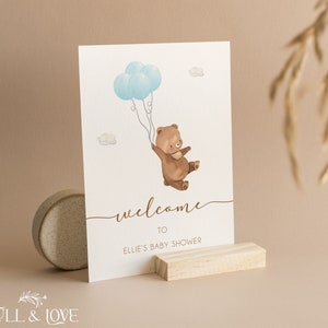 Personalised Baby Shower Welcome Sign | Blue Balloons | Boy | Teddy Bear Baby Shower | Baby Shower Games | Sprinkle | T101