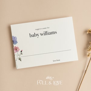 Cartes de jeu personnalisées avec suggestion de noms | Fête révélatrice du genre | Bébé en fleurs | Fleurs sauvages | Neutre | Fleurs | Saupoudrer | BB101