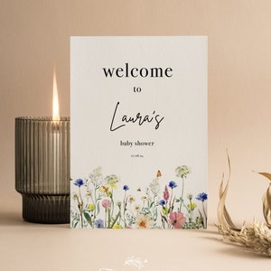 Babyparty Willkommensschild Personalisiert | Baby in Bloom Baby Shower | Neutral | Wildblumen Babyparty Spiele | Blumen | Streublümchen | BB101