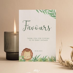 Babypartybevorzugungen Zeichen Safari Baby Shower | Dschungel-Thema | Geschlechtsneutral | Babyparty Spiele | Streublümchen | Geschenke-Tisch | J101