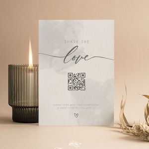 Plaque photo personnalisée avec code QR pour bébé | Photos d'invités | Baby Shower | Nuages | Gris | Non sexiste | Jeux de baby shower | Saupoudrer | C101
